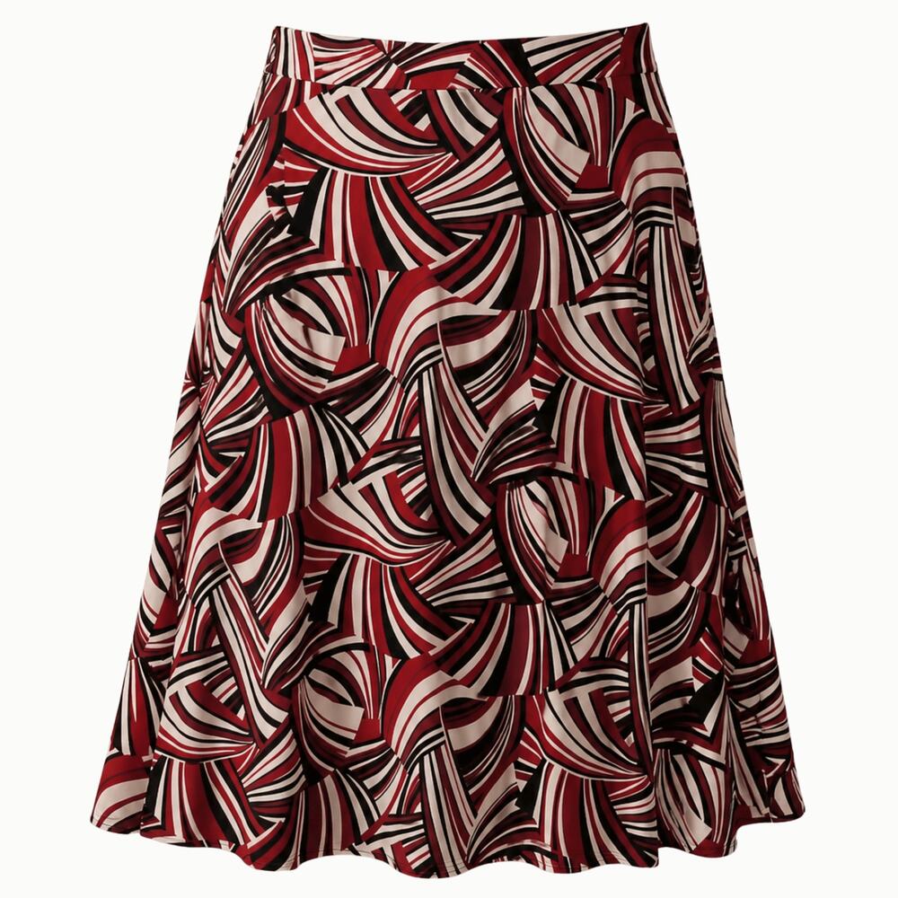 New York & Company Womens Sz S A-Line Skirt Red Black White Abstract Knee Length